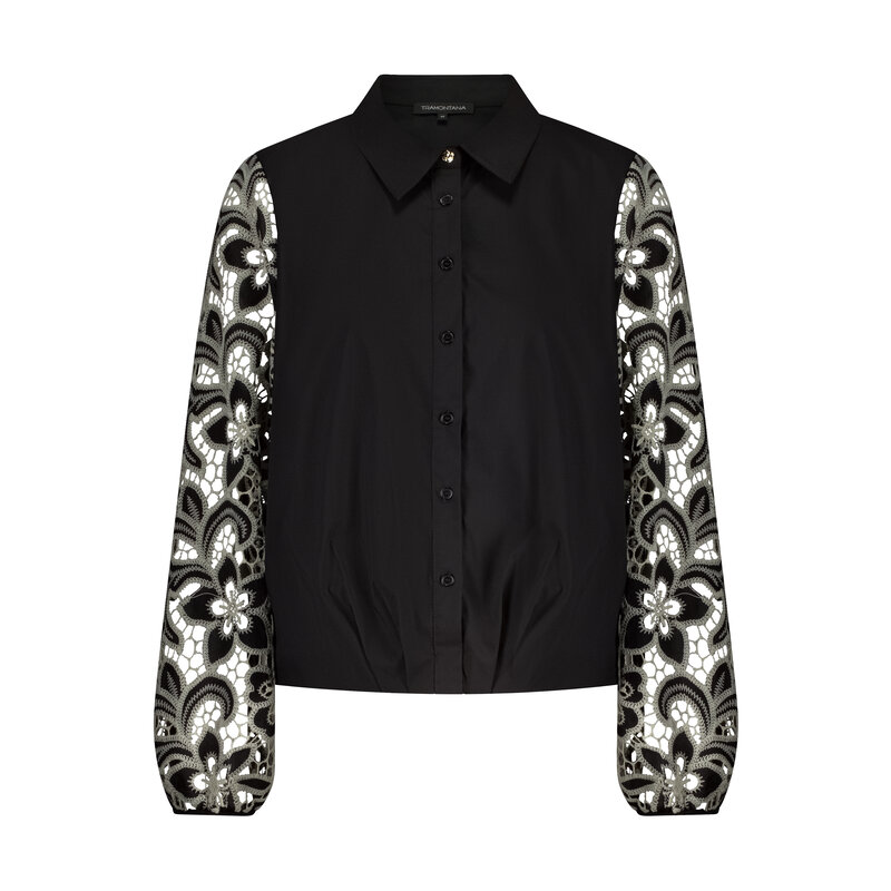 TRAMONTANA TRAMONTANA 25H  EMBROIDERED SLEEVE BLOUSE NOIR