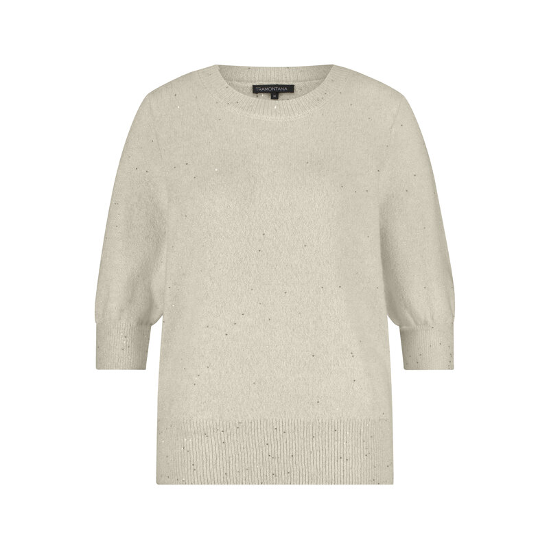 TRAMONTANA TRAMONTANA 25H SHORT SLEEVE TOP SEQUIN STONE MELANGE