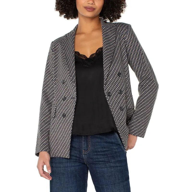 LIVERPOOL LIVERPOOL 25H FAUX DB BLAZER NAVY TOFEE MODERN CHECK