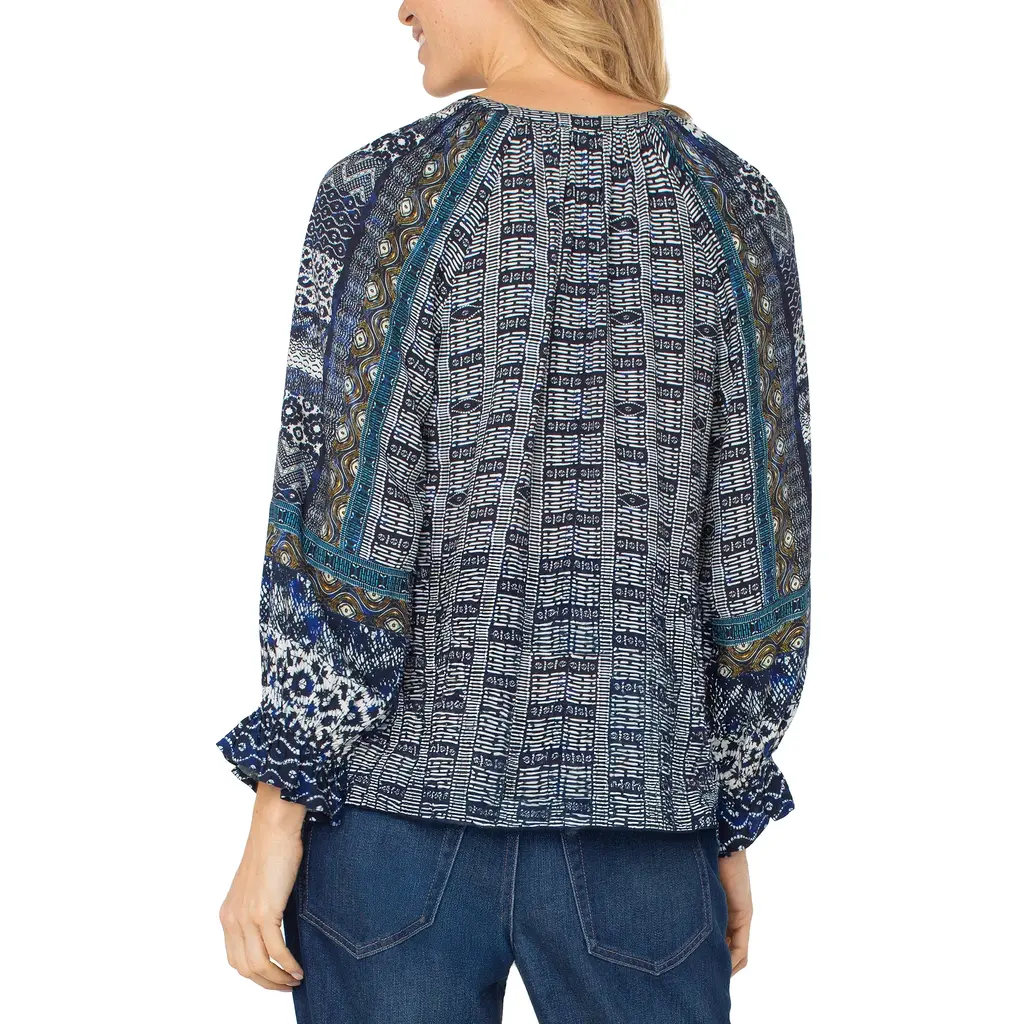 LIVERPOOL LIVERPOOL 25H BLOUSE BLUE SHIBORI MULTI