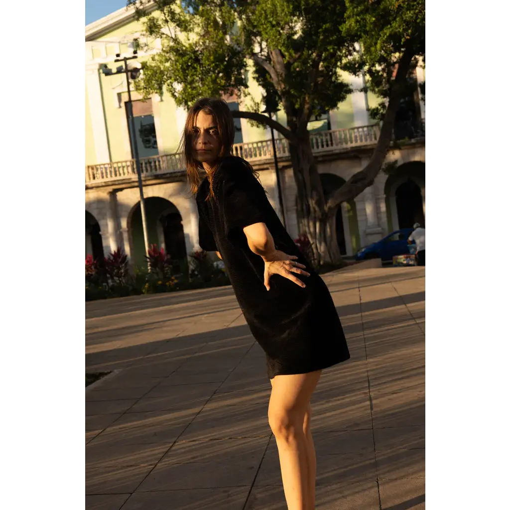 MAS MYKONOS DRESS PEPPER VELVET NOIR