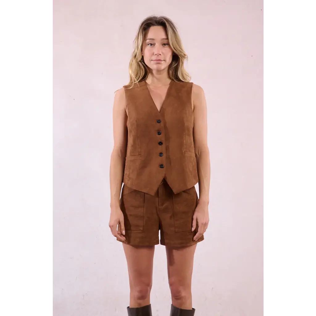 MOLLY BRACKEN MOLLY BRACKEN 25H VESTE SANS MANCHE SUEDINE MARRON