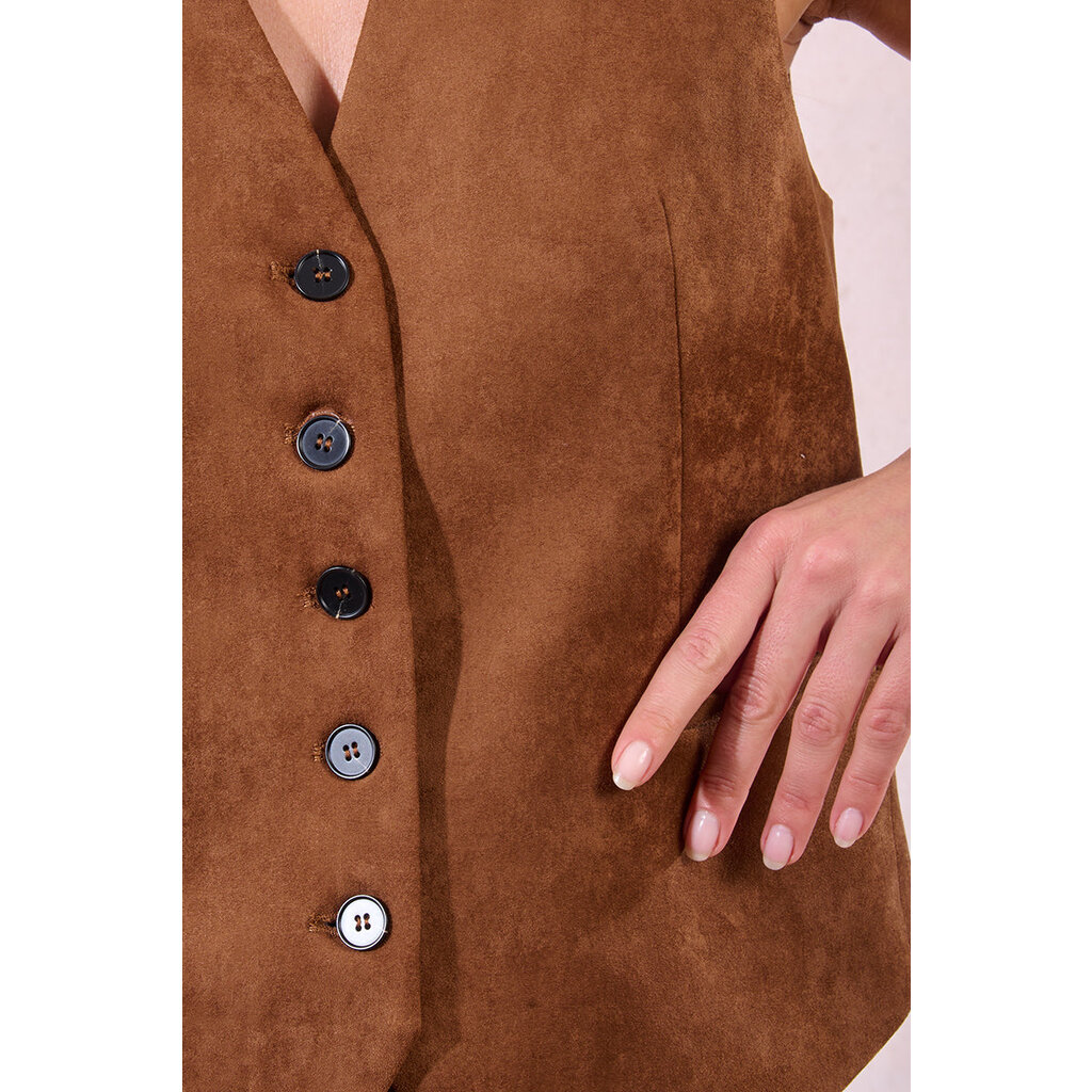 MOLLY BRACKEN MOLLY BRACKEN 25H VESTE SANS MANCHE SUEDINE MARRON