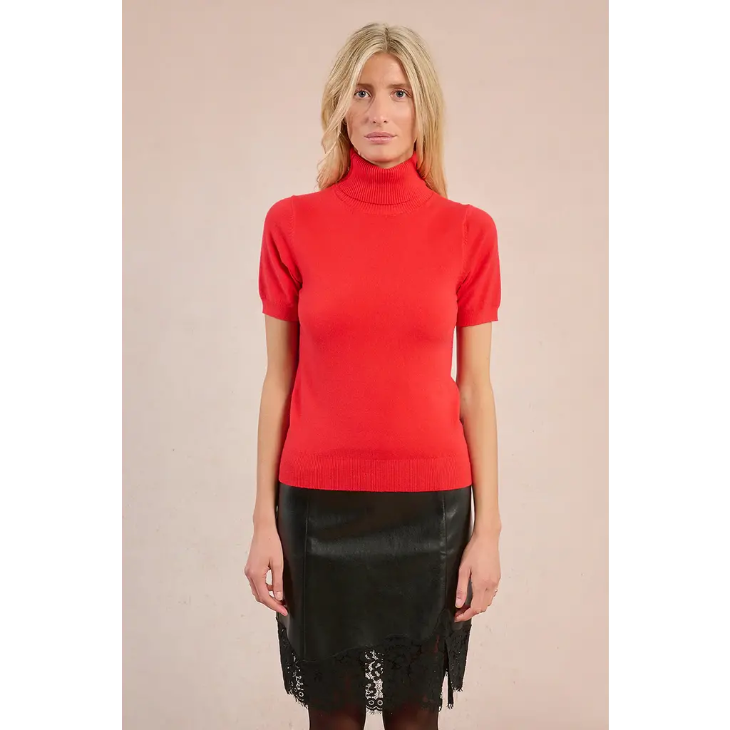 MOLLY BRACKEN MOLLY BRACKEN 25H TRICOT MANCHE COURTE COL ROULE ROUGE