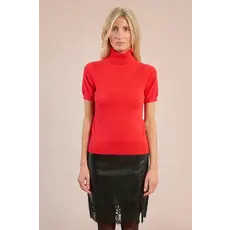 MOLLY BRACKEN MOLLY BRACKEN 25H TRICOT MANCHE COURTE COL ROULE ROUGE