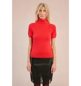 MOLLY BRACKEN MOLLY BRACKEN 25H TRICOT MANCHE COURTE COL ROULE ROUGE