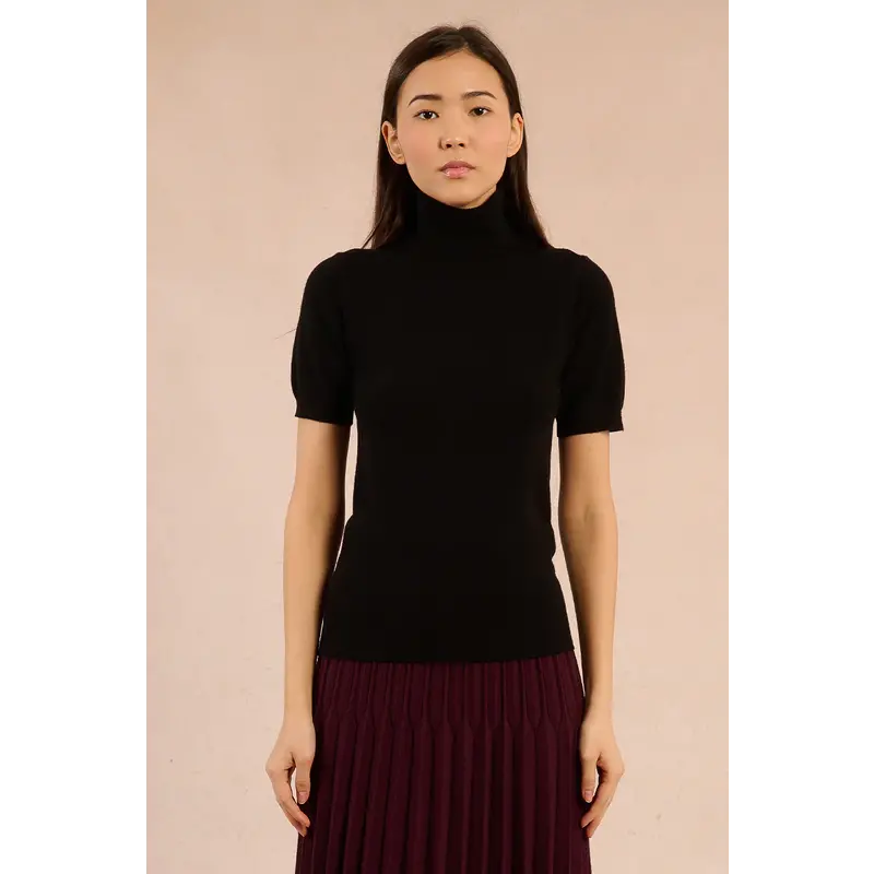 MOLLY BRACKEN MOLLY BRACKEN 25H TRICOT MANCHE COURTE COL ROULE NOIR