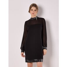 APRICOT APRICOT 25H ROBE COURTE DUO COL/OURLETS SEQUINS NOIR