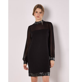 APRICOT APRICOT 25H ROBE COURTE DUO COL/OURLETS SEQUINS NOIR