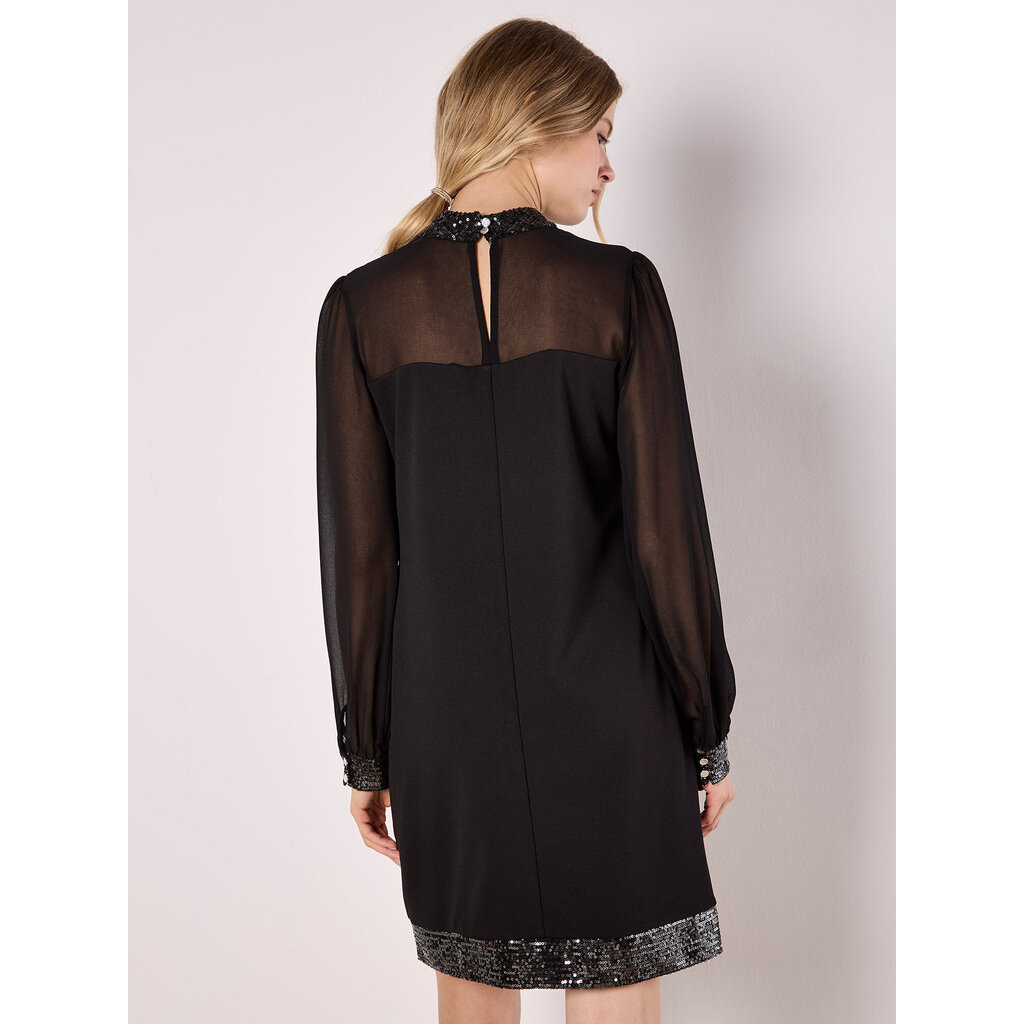 APRICOT APRICOT 25H ROBE COURTE DUO COL/OURLETS SEQUINS NOIR