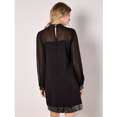 APRICOT APRICOT 25H ROBE COURTE DUO COL/OURLETS SEQUINS NOIR