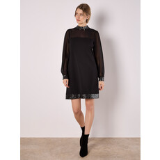 APRICOT APRICOT 25H ROBE COURTE DUO COL/OURLETS SEQUINS NOIR