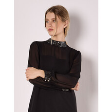 APRICOT APRICOT 25H ROBE COURTE DUO COL/OURLETS SEQUINS NOIR