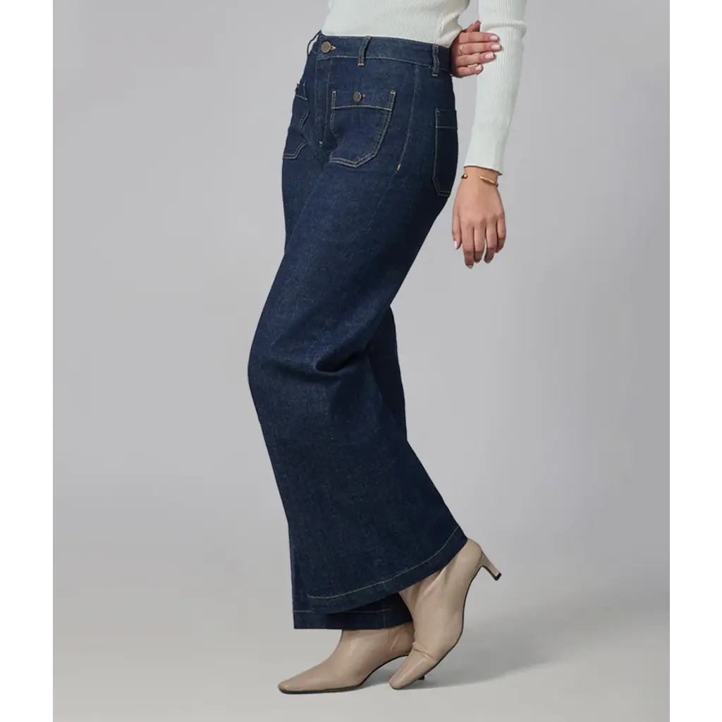 LOLA JEANS LOLA JEANS 25H MILAN HR WIDE LEG 32'' DARK RINSE WASH