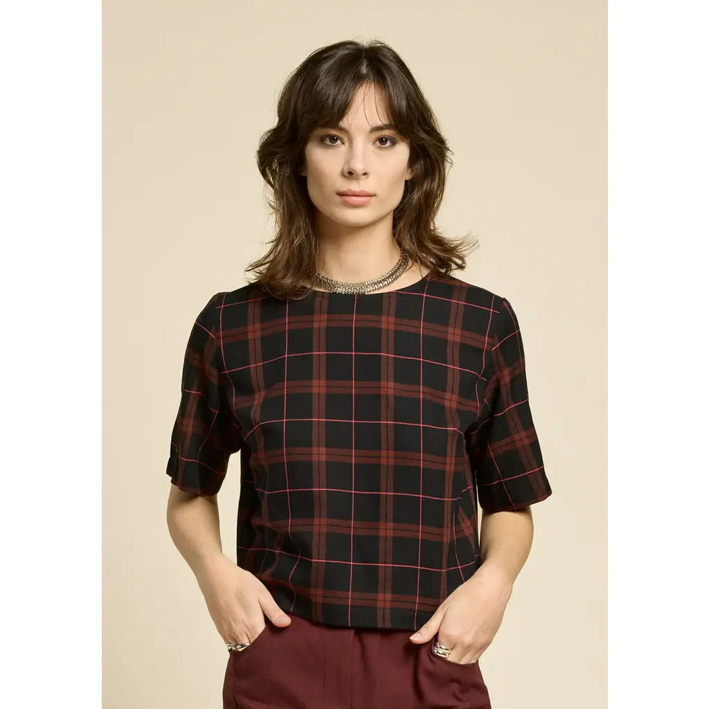 COKLUCH COKLUCH 25H HAUT CROP SOUL LOVE PLAID BOURGOGNE