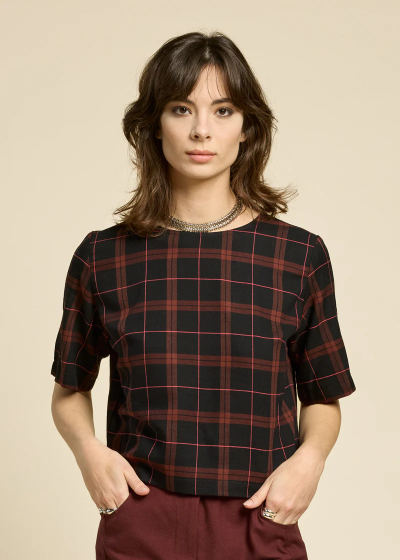 COKLUCH 25H HAUT CROP SOUL LOVE PLAID BOURGOGNE