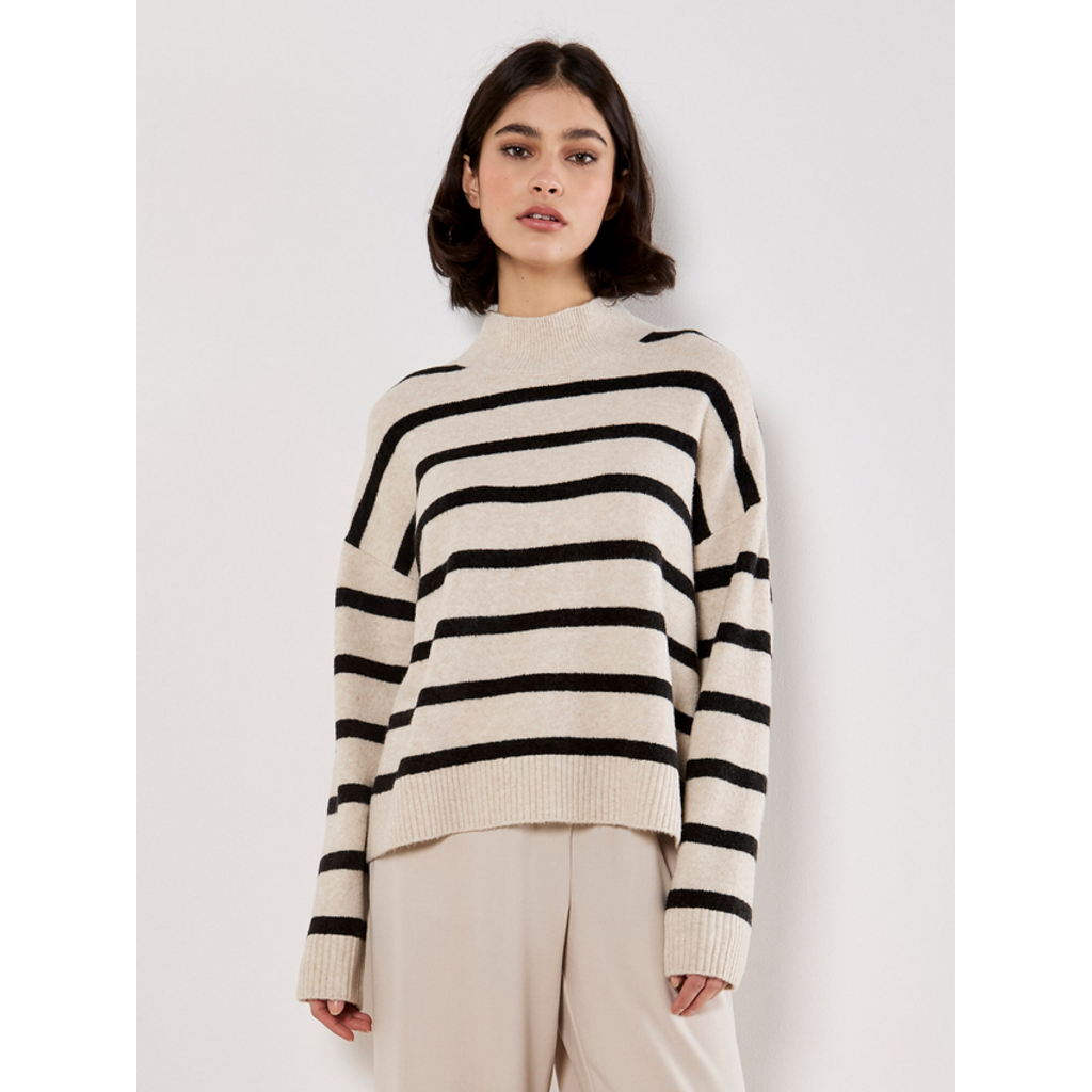 APRICOT APRICOT 25H PULL AMPLE COL MONTANT RAYE STONE/NOIR