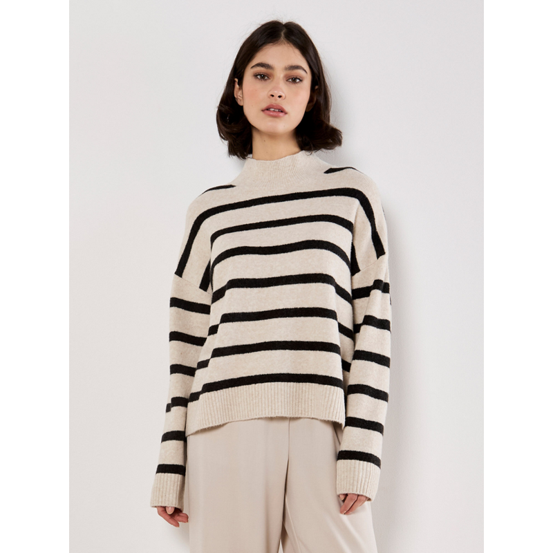 APRICOT APRICOT 25H PULL AMPLE COL MONTANT RAYE STONE/NOIR