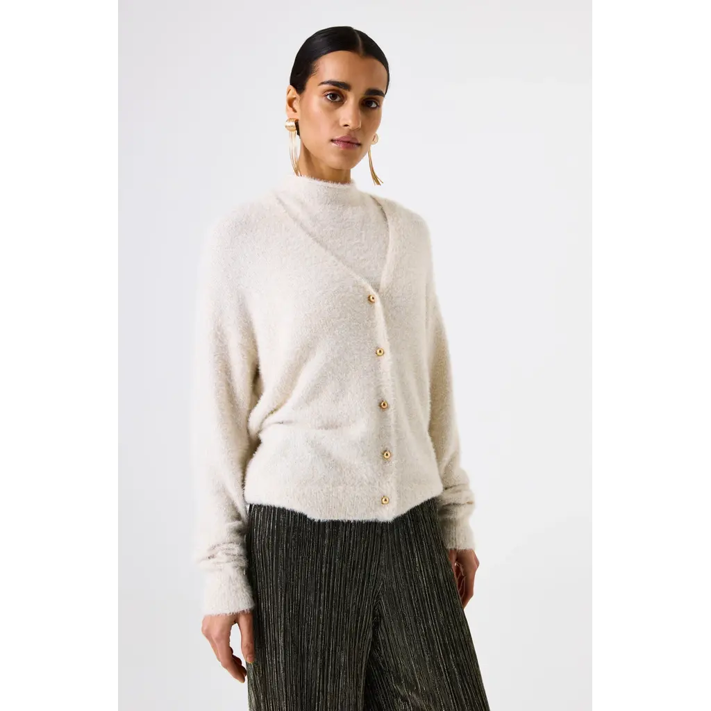 GARCIA GARCIA 25H CARDIGAN DOUX ECRU BOUTONS DORES