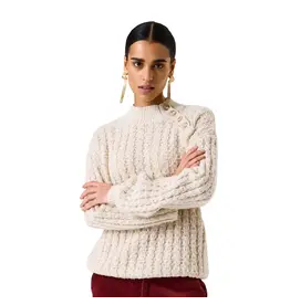GARCIA GARCIA 25H PULL TRICOT COL MONTANT BOUTONS ECRU