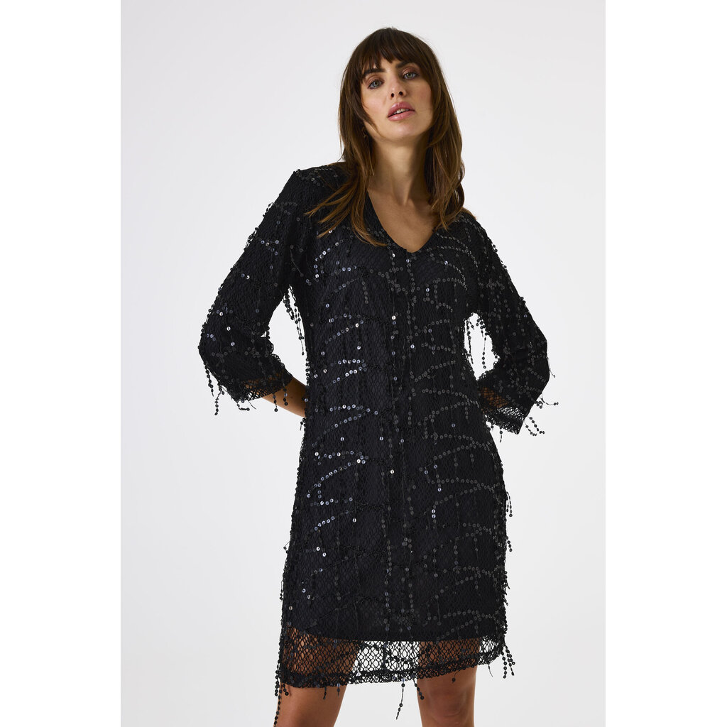 GARCIA GARCIA 25H ROBE COURTE COL V FRANGES SEQUINS NOIR
