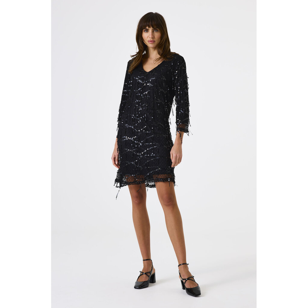 GARCIA GARCIA 25H ROBE COURTE COL V FRANGES SEQUINS NOIR