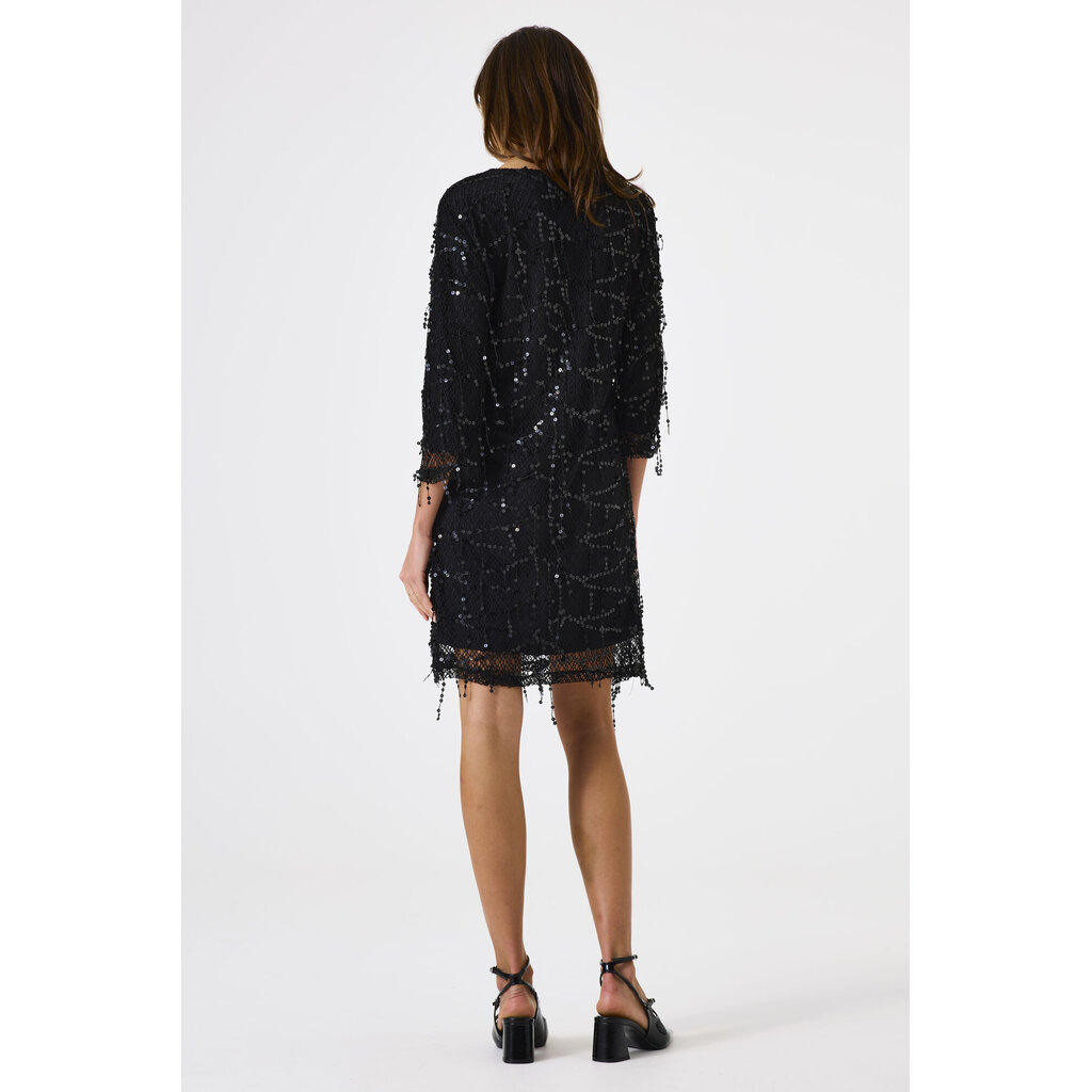 GARCIA GARCIA 25H ROBE COURTE COL V FRANGES SEQUINS NOIR