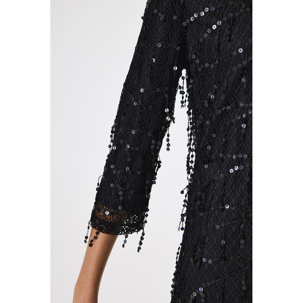 GARCIA GARCIA 25H ROBE COURTE COL V FRANGES SEQUINS NOIR