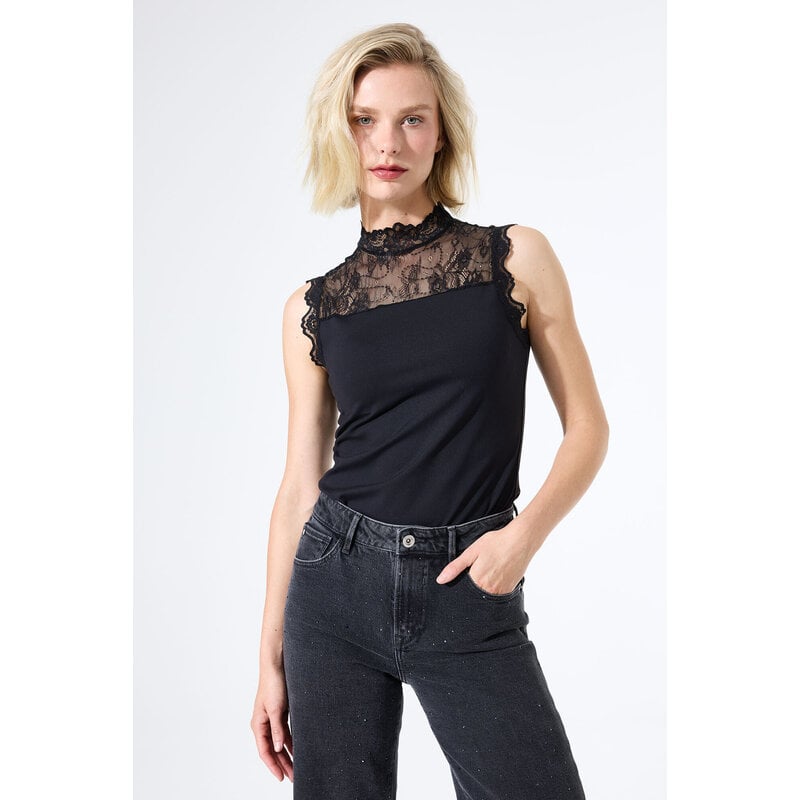 GARCIA GARCIA 25H TOP S MANCHES DUO COL DENTELLE NOIR