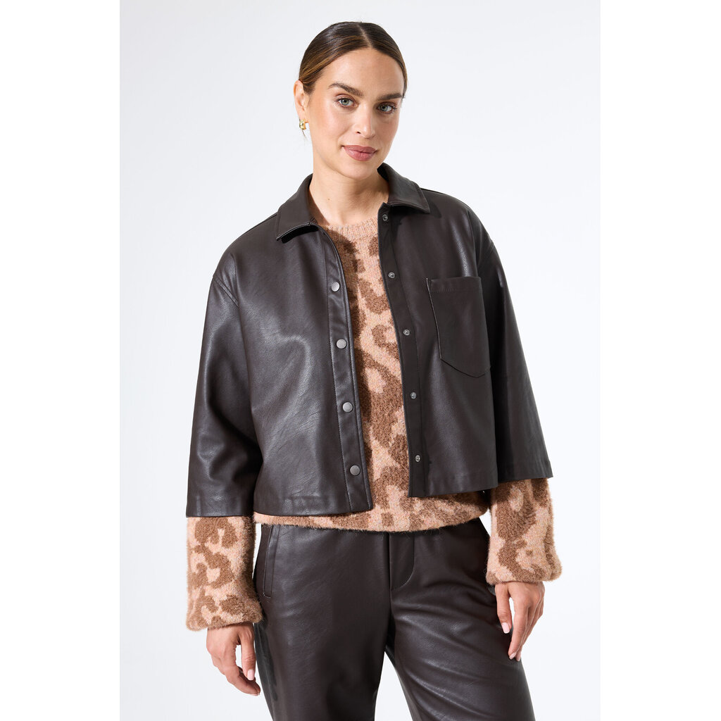 GARCIA GARCIA 25H JACKET CROP M 3/4 EFFET CUIR BRUN FONCE