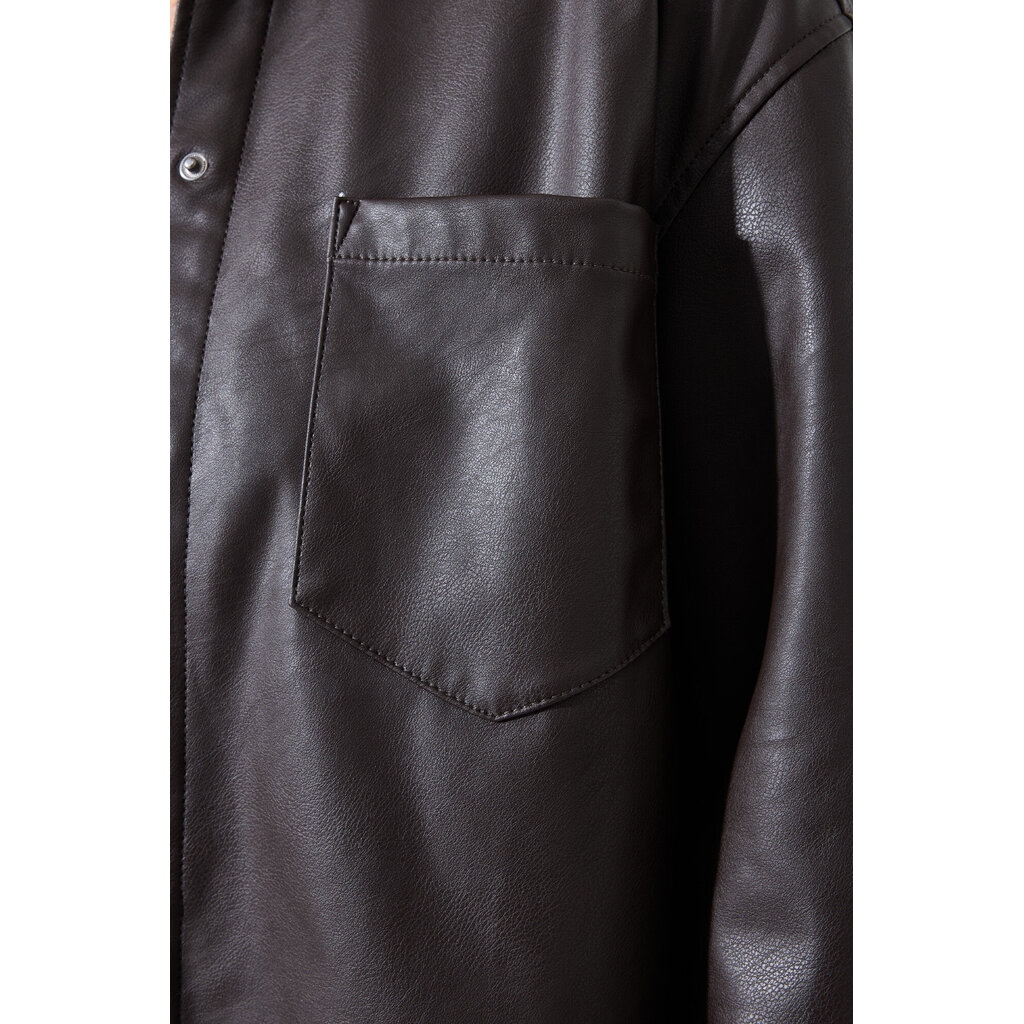 GARCIA GARCIA 25H JACKET CROP M 3/4 EFFET CUIR BRUN FONCE