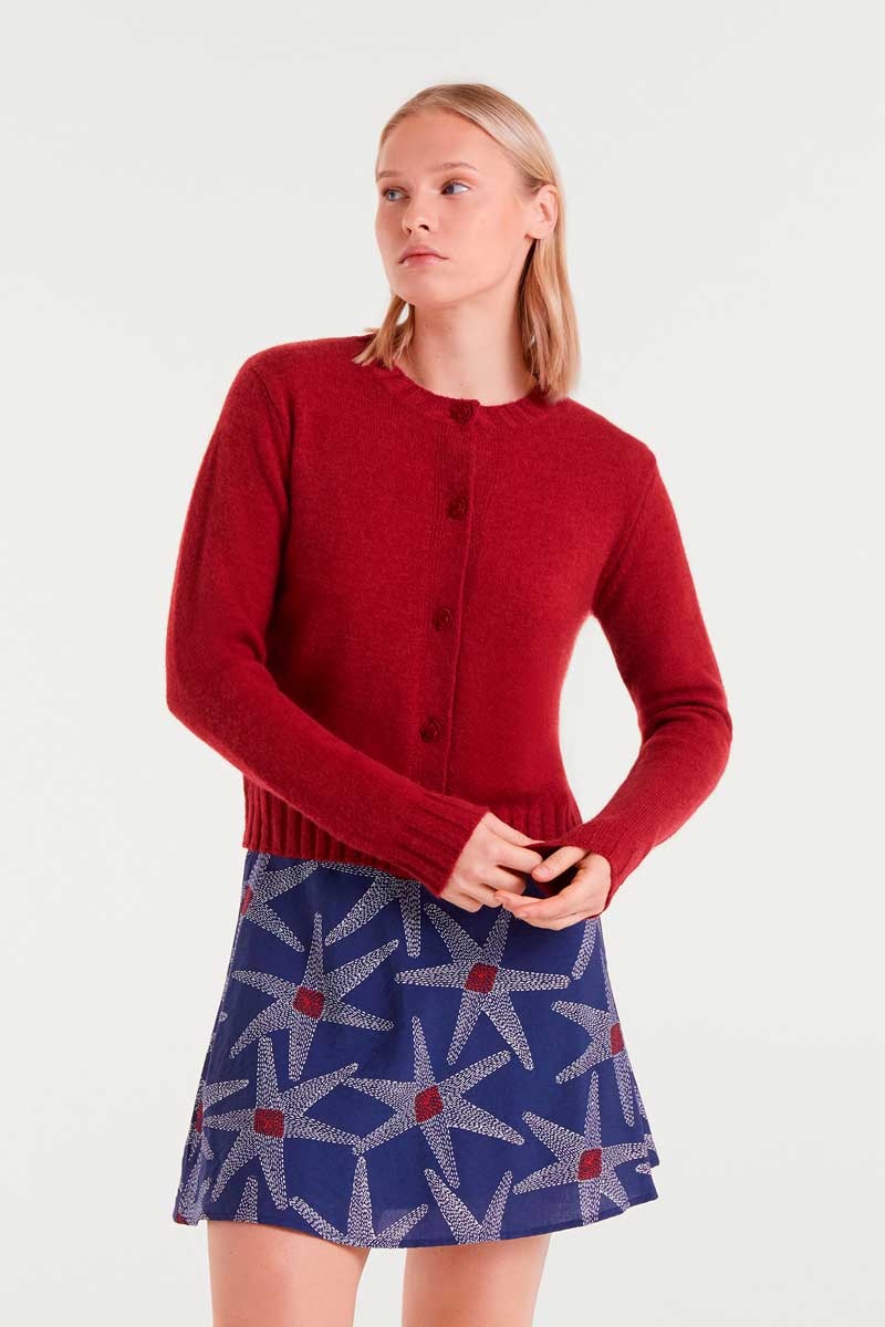 COMPANIA 25H CARDIGAN BOUTONS FLEURS ROUGE