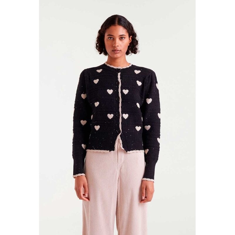 COMPANIA FANTASTICA COMPANIA 25H CARDIGAN JACQUARD COEURS NOIR/BLANC