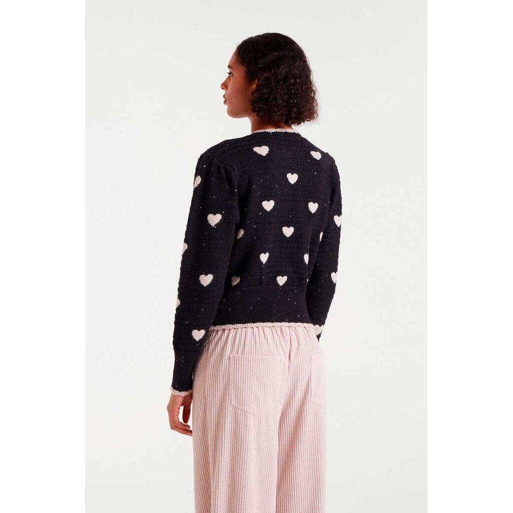COMPANIA FANTASTICA COMPANIA 25H CARDIGAN JACQUARD COEURS NOIR/BLANC