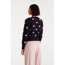 COMPANIA FANTASTICA COMPANIA 25H CARDIGAN JACQUARD COEURS NOIR/BLANC