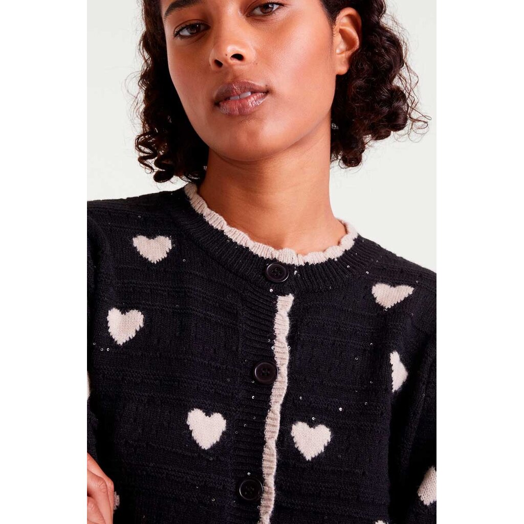 COMPANIA FANTASTICA COMPANIA 25H CARDIGAN JACQUARD COEURS NOIR/BLANC