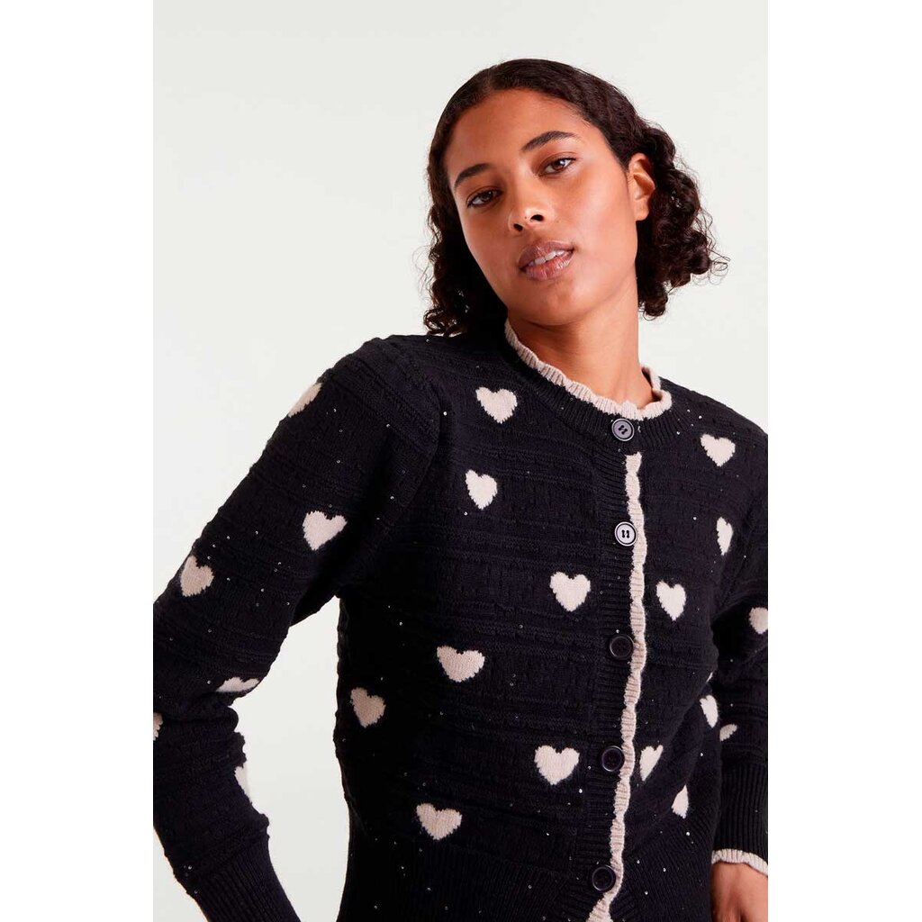 COMPANIA FANTASTICA COMPANIA 25H CARDIGAN JACQUARD COEURS NOIR/BLANC