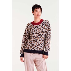 COMPANIA FANTASTICA COMPANIA 25H PULL JACQUARD LEOPARD BRUN COL ROUGE