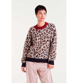 COMPANIA FANTASTICA COMPANIA 25H PULL JACQUARD LEOPARD BRUN COL ROUGE