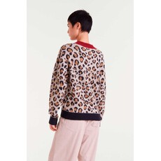 COMPANIA FANTASTICA COMPANIA 25H PULL JACQUARD LEOPARD BRUN COL ROUGE