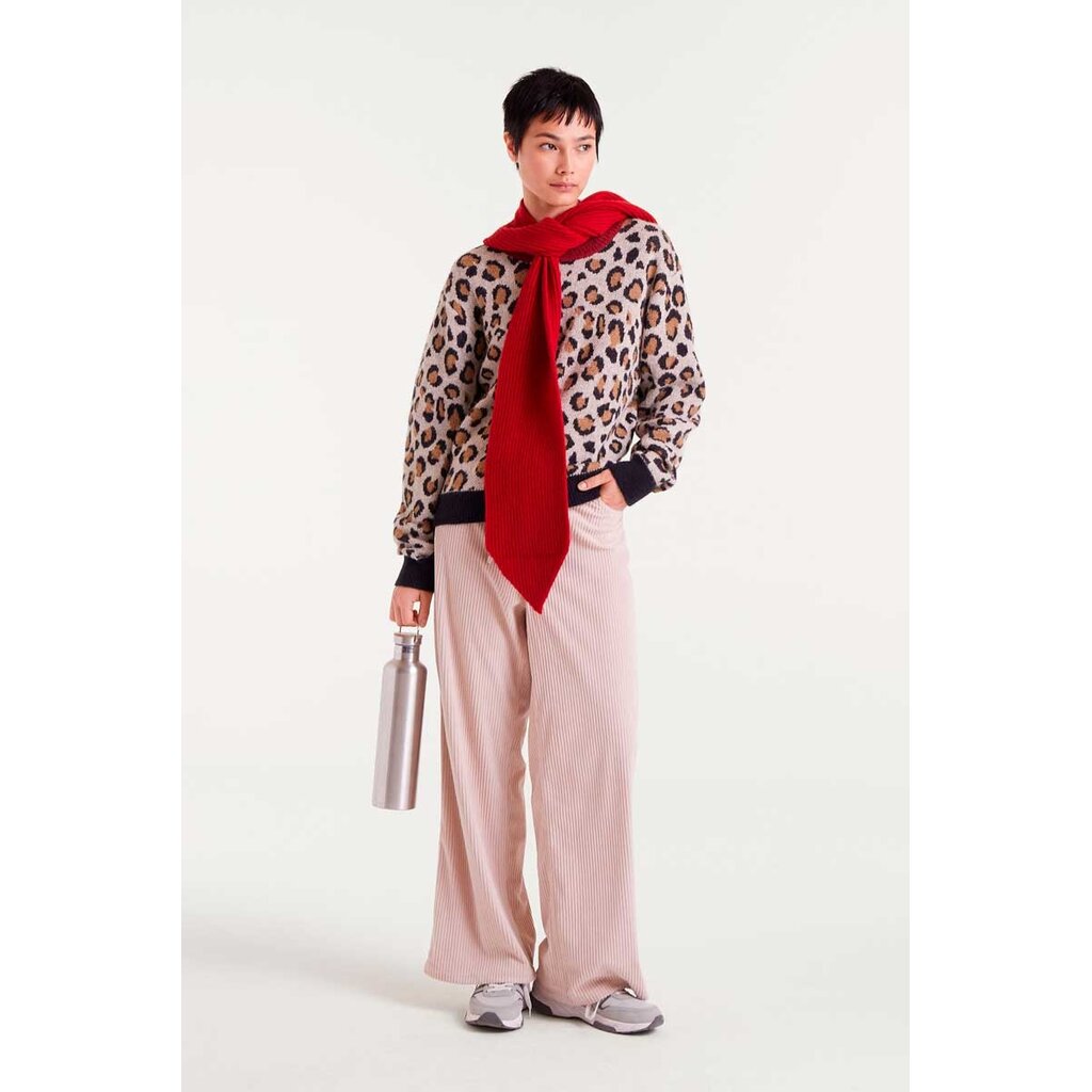 COMPANIA FANTASTICA COMPANIA 25H PULL JACQUARD LEOPARD BRUN COL ROUGE