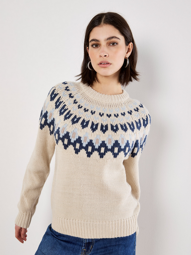 APRICOT 25H PULL TRICOT MOTIFS JACQUARD STONE/BLEU