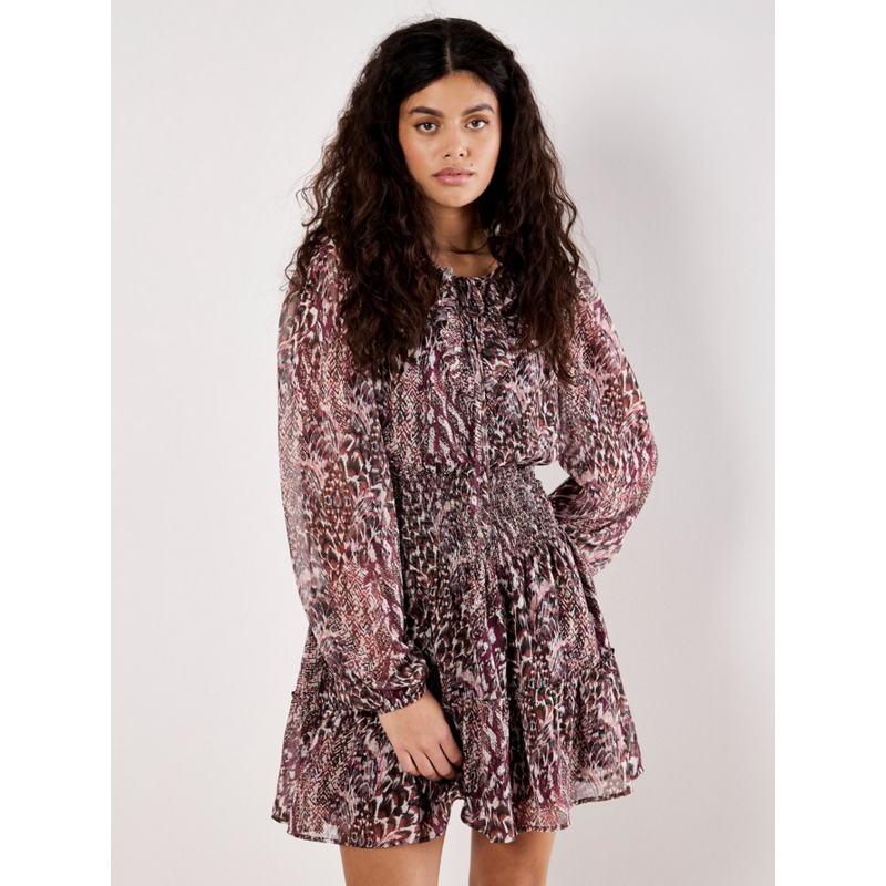 APRICOT APRICOT 25H ROBE FEATHER PATCHWORK RUFFLE BURGUNDY