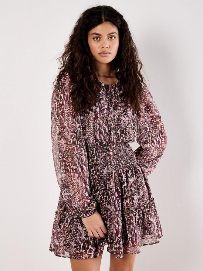 APRICOT APRICOT 25H ROBE FEATHER PATCHWORK RUFFLE BURGUNDY