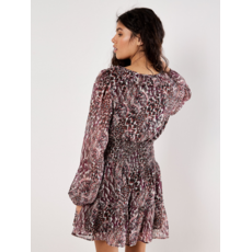 APRICOT APRICOT 25H ROBE FEATHER PATCHWORK RUFFLE BURGUNDY