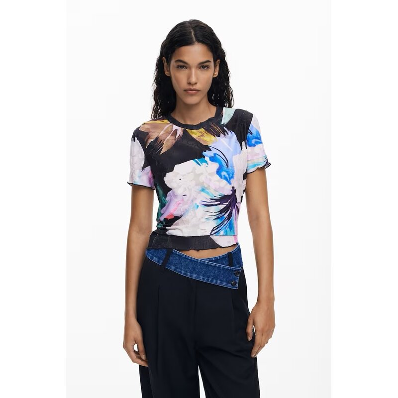 DESIGUAL DESIGUAL 25H TSHIRT VIENA TEXTURE FLEURS NOIR