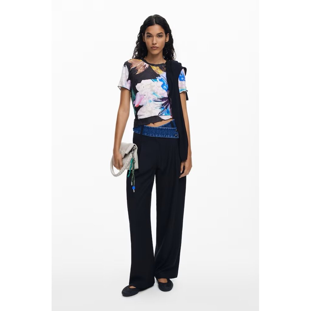DESIGUAL DESIGUAL 25H TSHIRT VIENA TEXTURE FLEURS NOIR