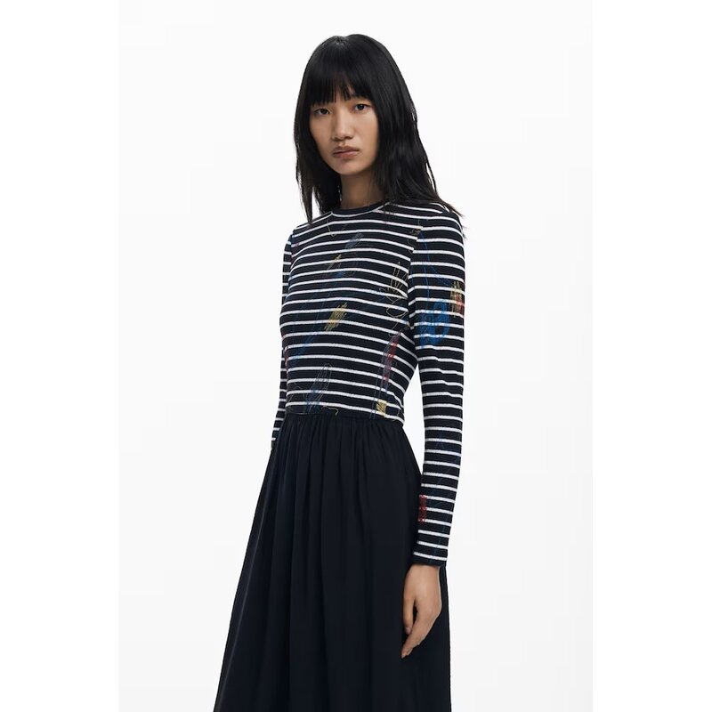 DESIGUAL DESIGUAL 25H ROBE DUO RAYA TOP RAYE NOIR/BLANC