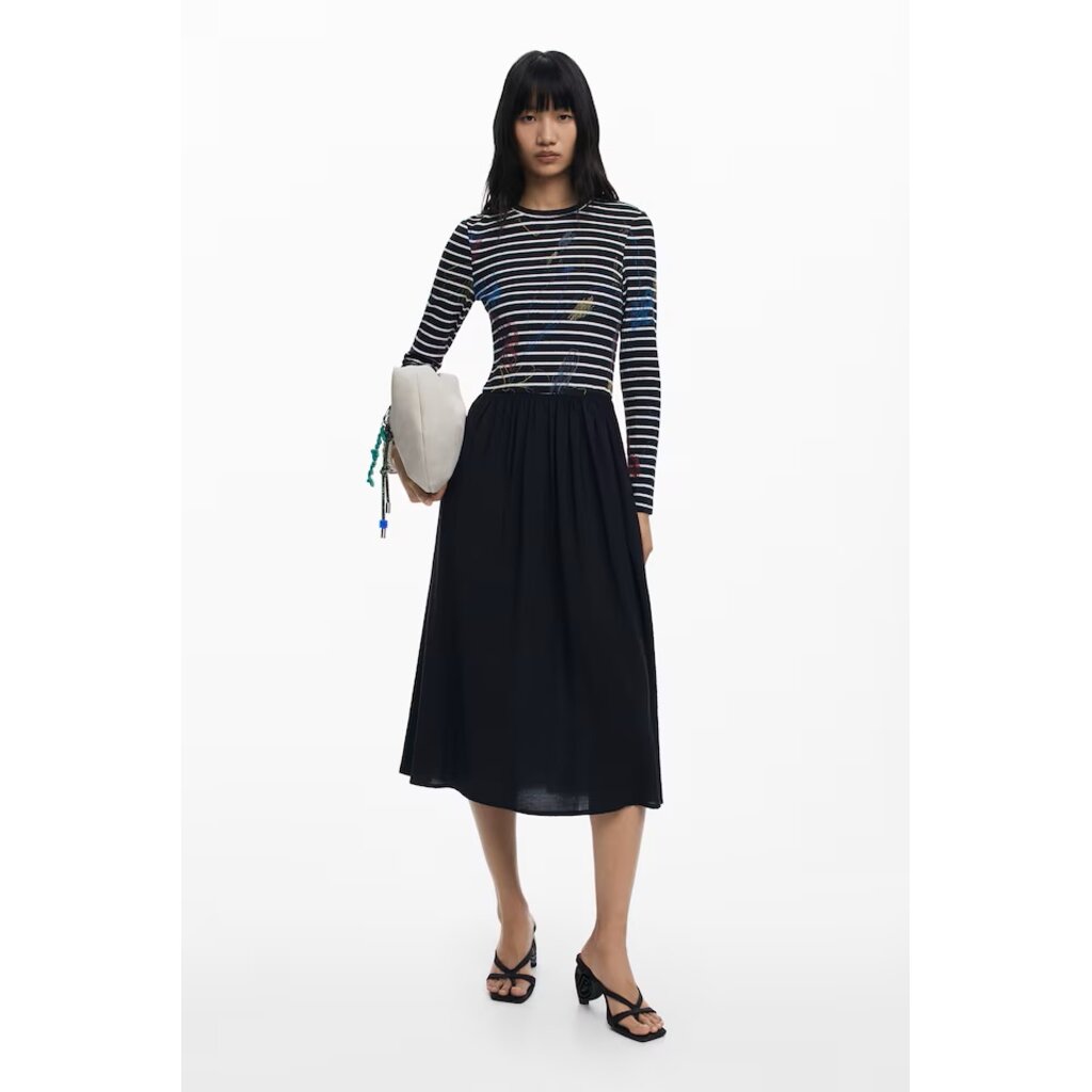 DESIGUAL DESIGUAL 25H ROBE DUO RAYA TOP RAYE NOIR/BLANC