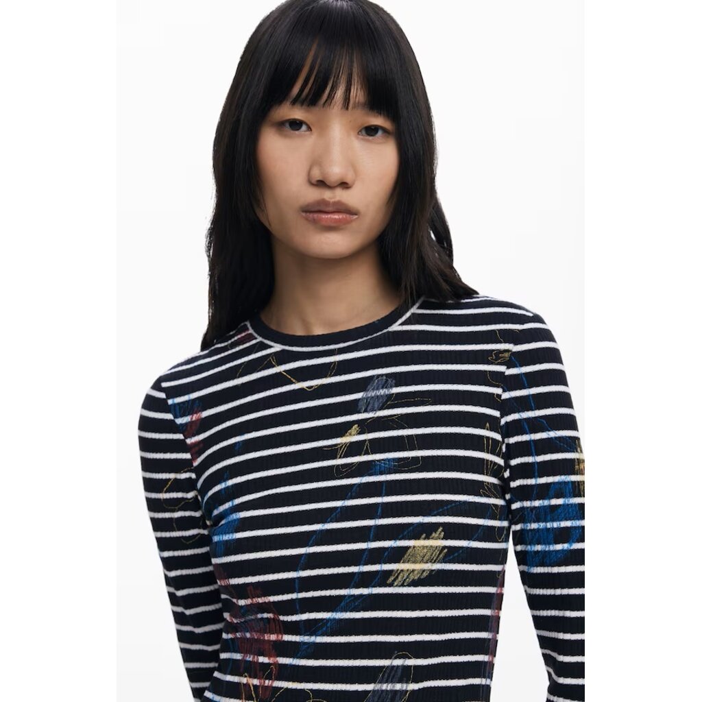 DESIGUAL DESIGUAL 25H ROBE DUO RAYA TOP RAYE NOIR/BLANC